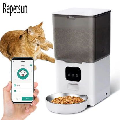 6L Cat Timing Feeder - Tuya APP Smart Cat Feeder Pet Dog Food Automatic Dispenser Suitable for Small Cats and Dogs Remote Feeding