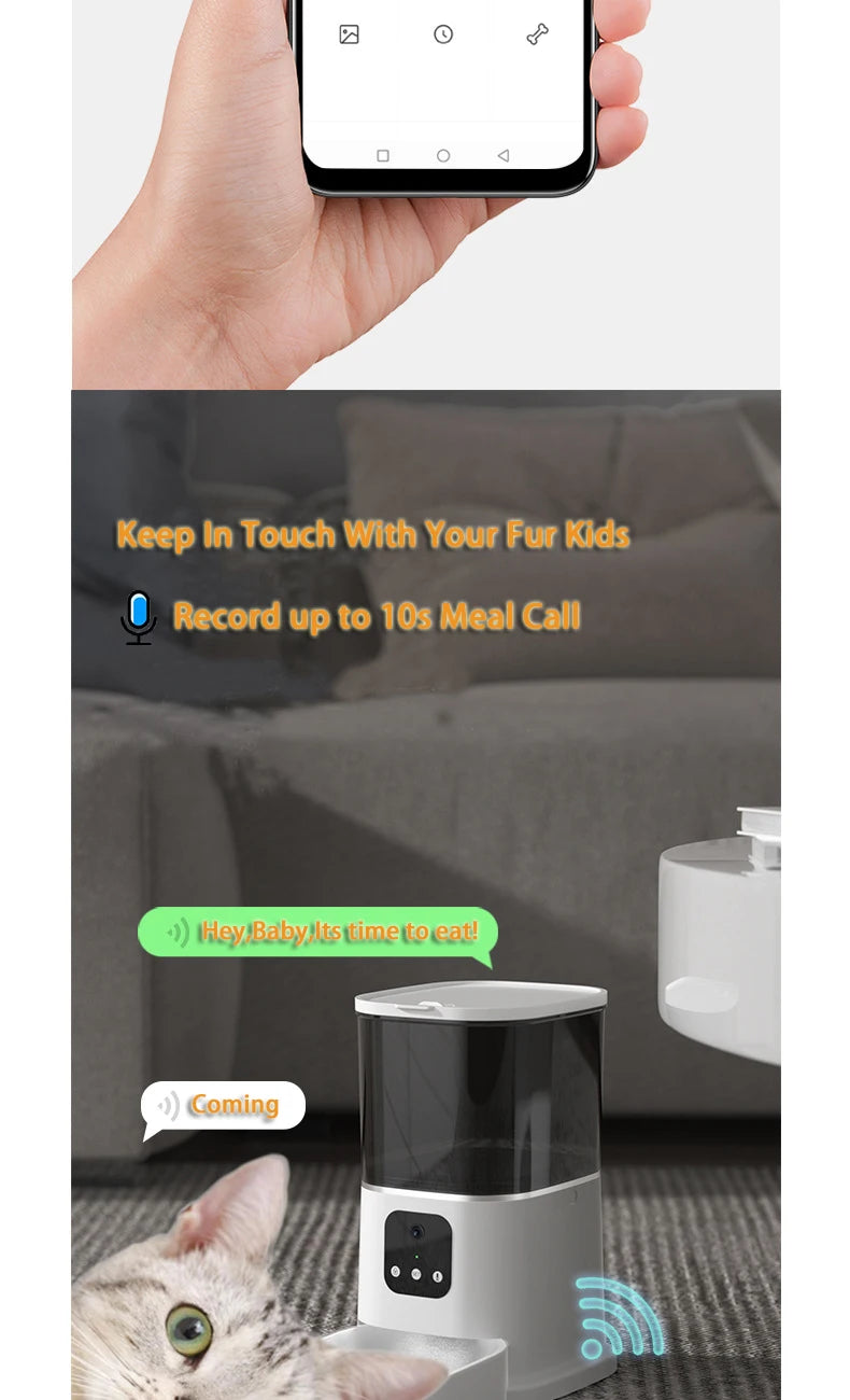 6L Automatic Cat Feeder, Automatic feeder continues feeding pets despite power outages with dual power supply.