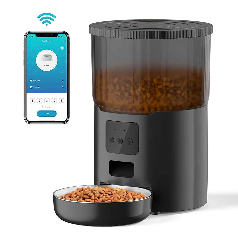 4L Pet Feeder, WiFi-controlled pet feeder with 2L cat fountain for easy, convenient feeding and hydration.