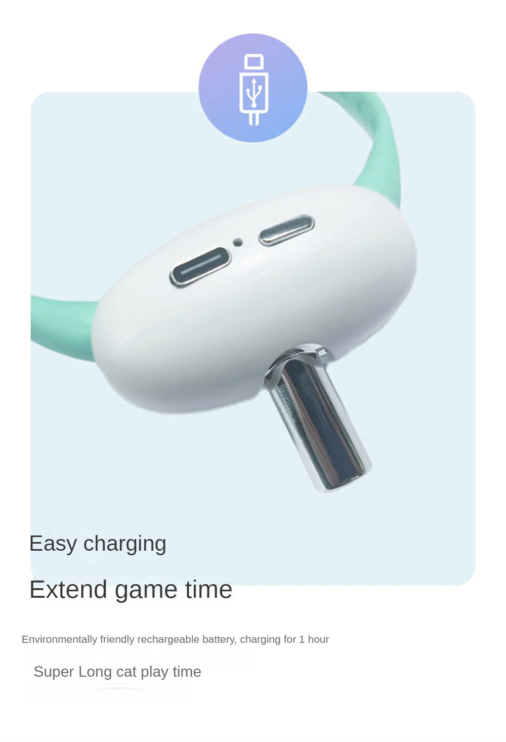 Pet Exercise Toys, Portable gaming companion with rechargeable battery providing up to 53 minutes of playtime.