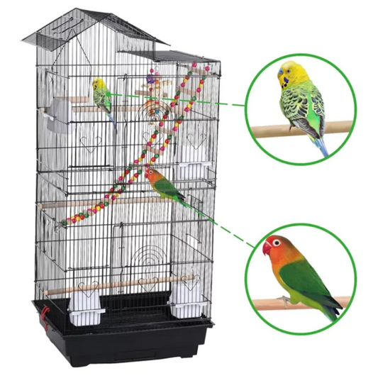 SMILE MART 39" Metal Bird Cage - with Perches and Toys Black bird nest  bird hammock