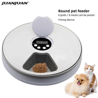 24 Hours Pet Automatic Feeder - 6 Grids Electric Dry Wet Food Dispenser With Voice Recorder Round Timing Feeder For Cat Dog Pet