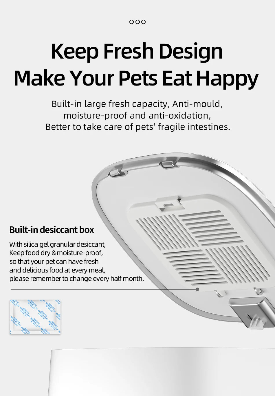 ROJECO 4L Automatic Cat Feeder, Fresh food storage for pets: Large capacity feeder with silica gel desiccant keeps kibble fresh and moisture-free.