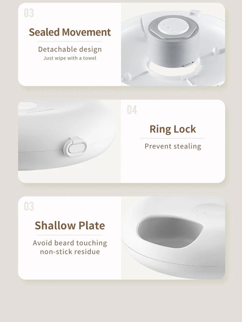 ROJECO 6 Meals Automatic Pet Feeder, Easy feeding and cleaning with detachable parts, shallow plate, and ring lock to prevent mess.