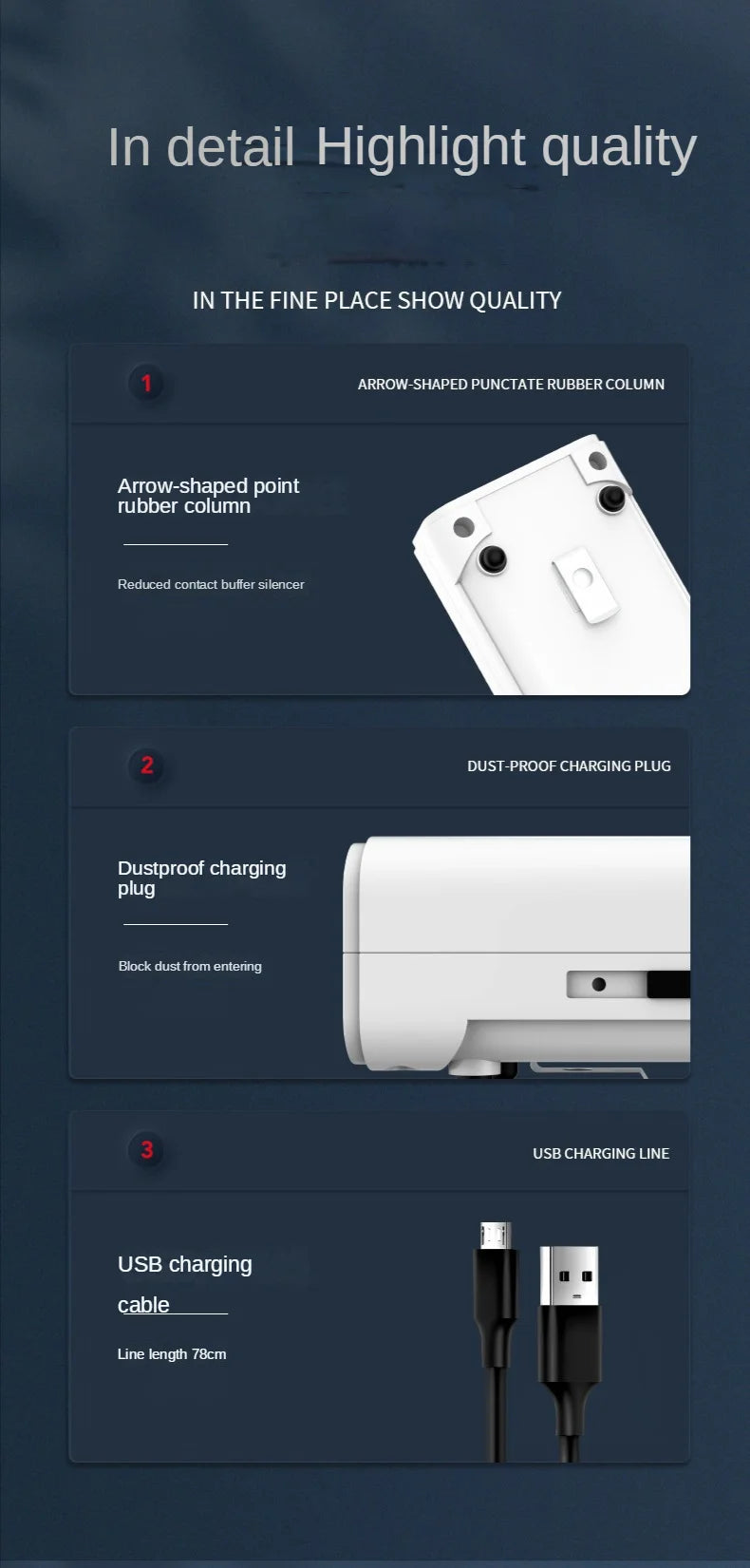 Aquarium Fish Tank Oxygen Pump, Arrow-shaped puncture rubber column with dust-proof charging plug for easy USB recharge.