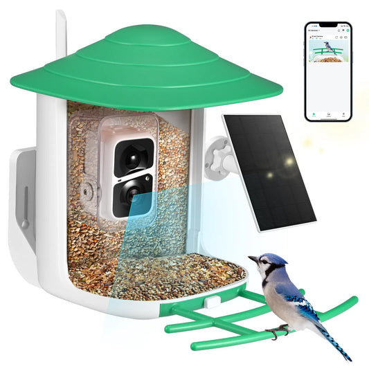 Smart Bird Feeder Camera -1080P HD Camera Auto Capture Bird Videos & Solar Panel, App Notify When Birds Detected