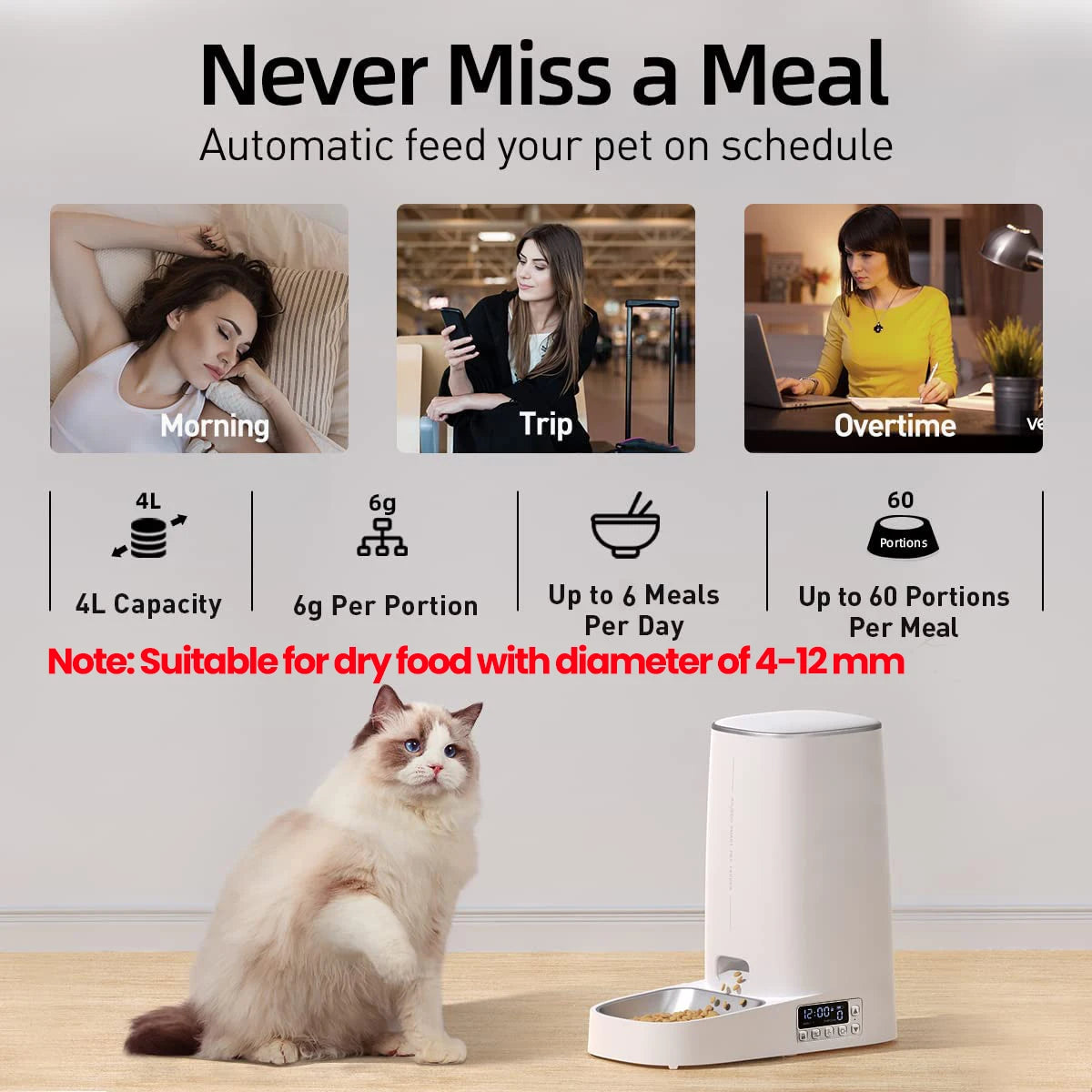 ROJECO 4L Automatic Pet Feeder - Button Version Auto Cat Food Dispenser Accessories Smart Control Pet Feeder For Cats Dog Dry Food