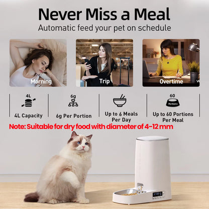 ROJECO 4L Automatic Pet Feeder - Button Version Auto Cat Food Dispenser Accessories Smart Control Pet Feeder For Cats Dog Dry Food