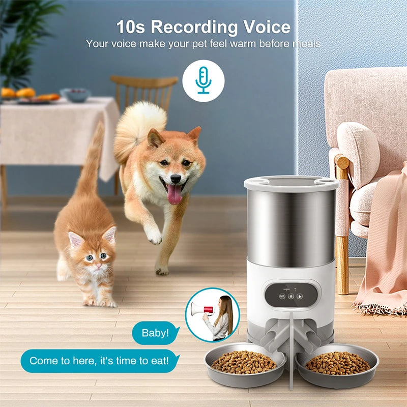 Smart APP 3L Pet Feeder, Calming voice recording for pets before meals, saying 'Time to eat!'