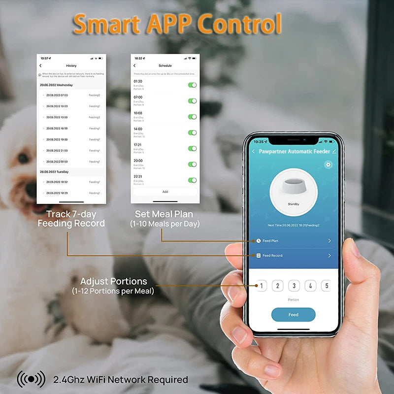 6L Automatic Cat Feeder, Smart pet feeder with Wi-Fi app control, scheduling and portion adjustments.
