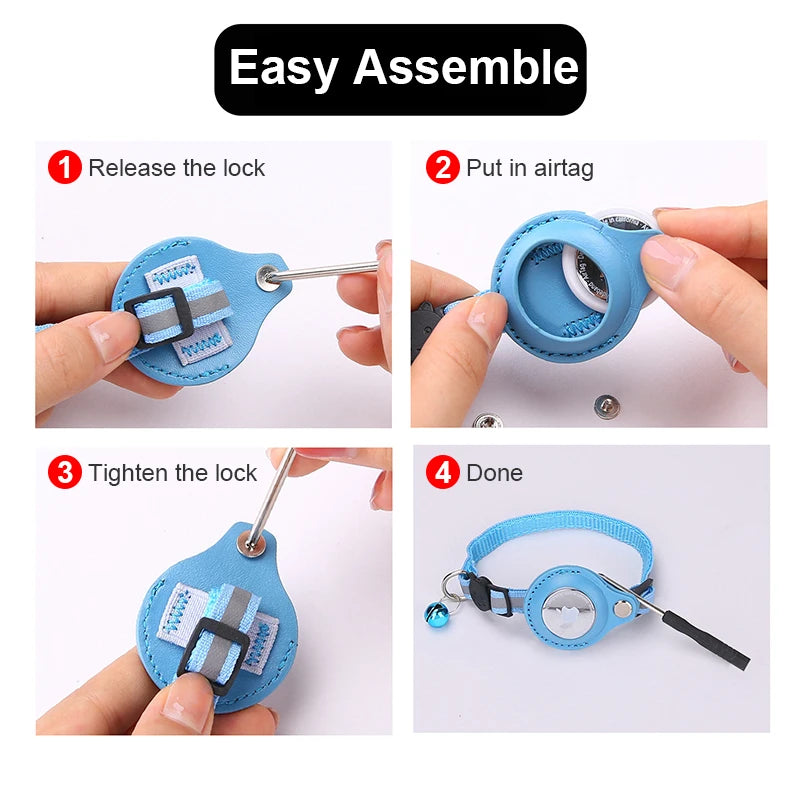 Anti-Lost Pet Cat Collar, Insert Airtag, tighten lock. Simple assembly.