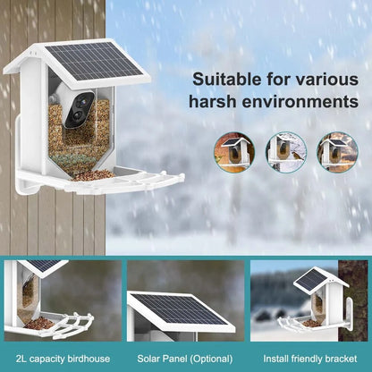 Bird Feeder Video Camera - With Solar Panel WiFi Battery Wireless Outdoor Cam Bird Feeders House AI Smart Identify Bird Specifies