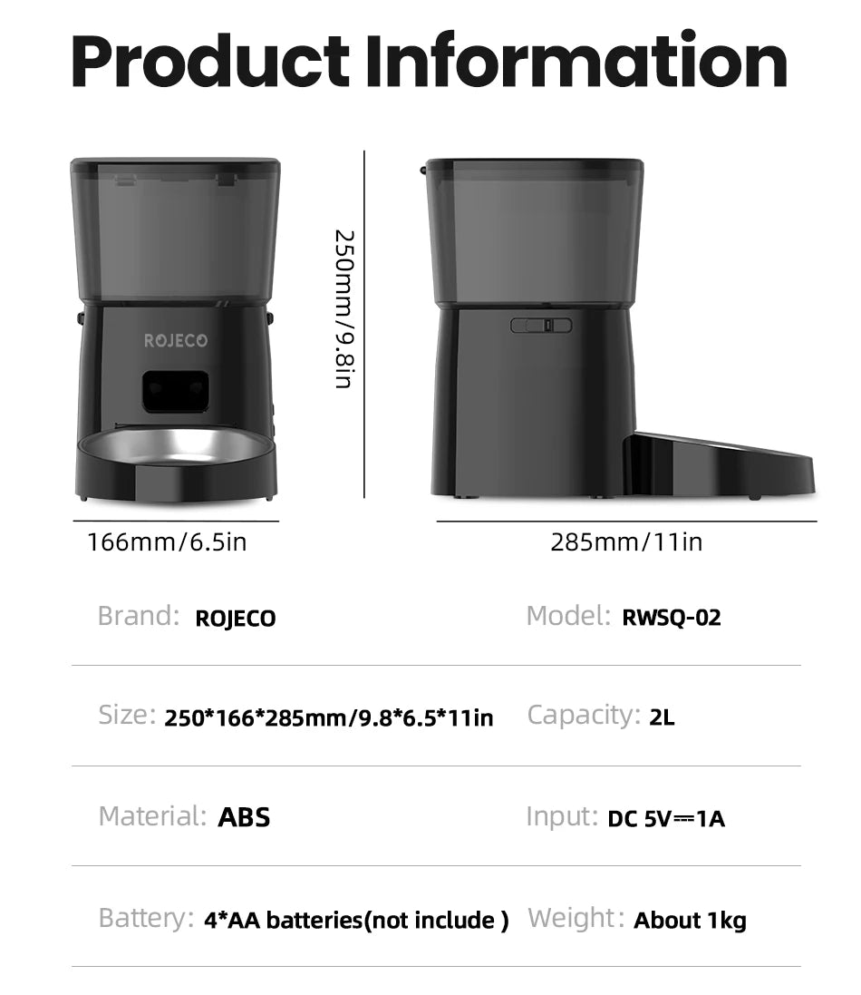 ROJECO Automatic Cat Feeder, Automatic cat feeder with smart control and button dispenses pet food kibble.