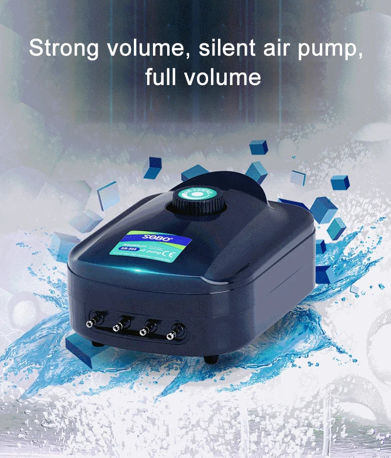 SOBO Silent Aquarium Oxygen Air Pump, Quiet air pump for large aquariums.