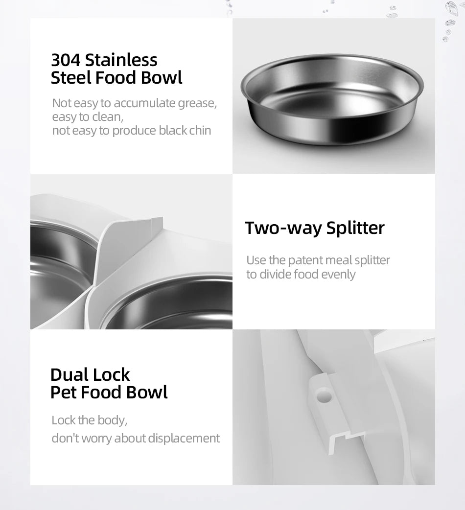 Stainless steel food bowl with easy cleaning, anti-grease design, and secure locking system for pet food.