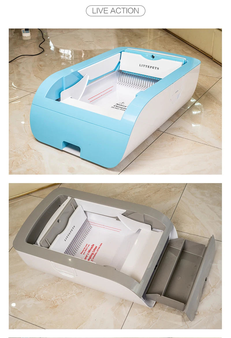 VOFORD Intelligent APP Cat Litter Box, Intelligent cat litter box with smart features, plastic construction, and various colors.