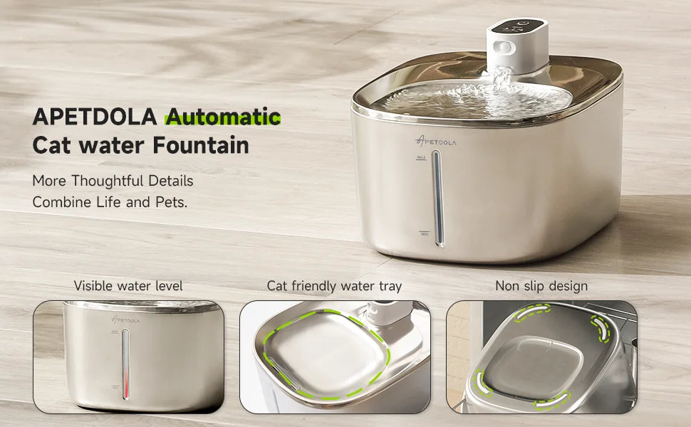 APETDOLA 4L Wireless Cat Water Fountain, Modern cat water fountain with thoughtful details for comfortable pet use.