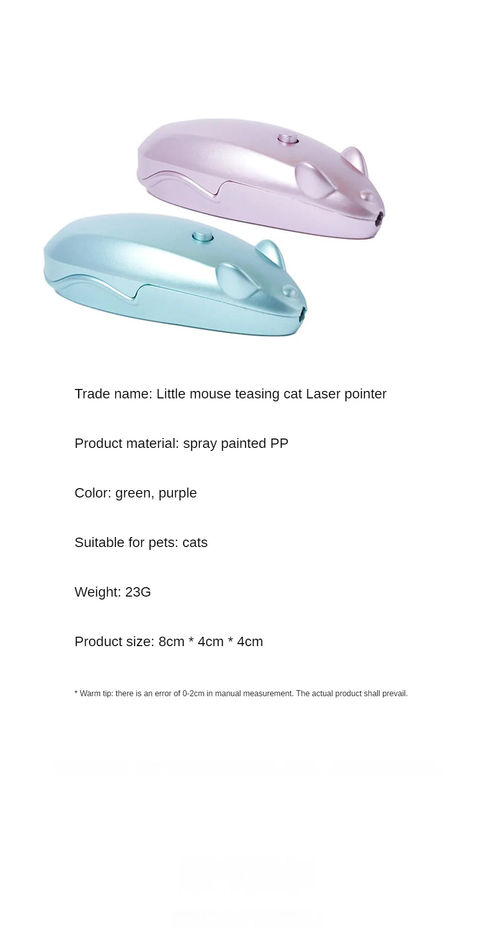 Pet Mouse Laser, Interactive laser toy designed to tease cats, featuring a mouse-like design and infrared technology.