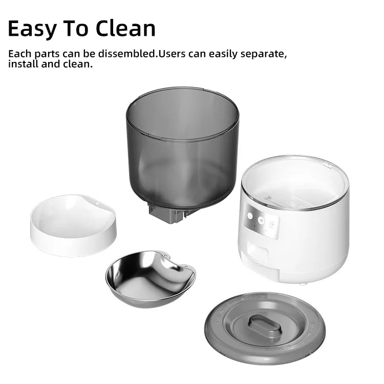 Tuya Smart WiFi 4L Pet Feeder, Easily cleaned: Parts detach for easy separation, installation, and cleaning.