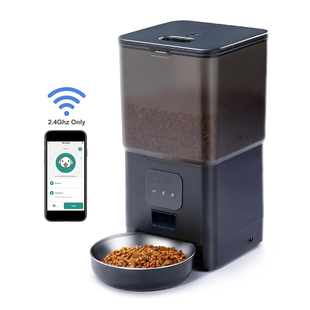 6L Cat Timing Feeder, Seamless Wi-Fi connectivity for remote feeding control via Tuya app.