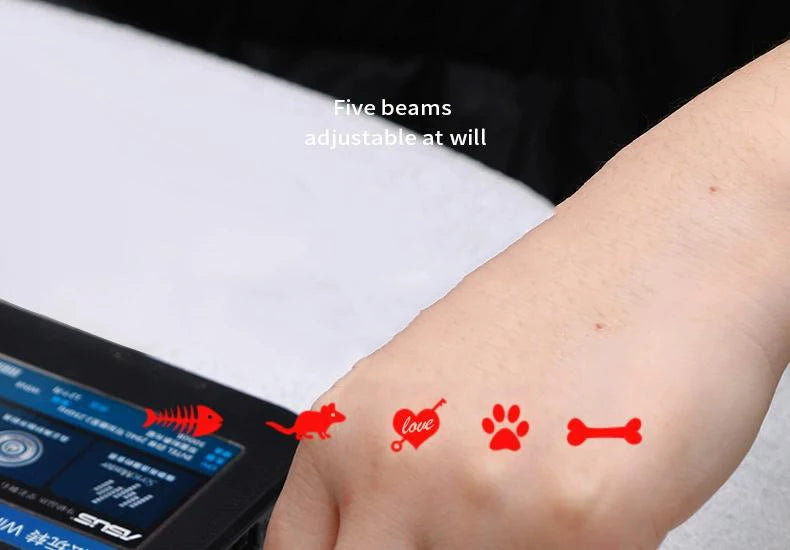 6 In 1 USB Pet Cats LED Laser, Multipurpose cat toy with red/green lights and laser LED for play, testing, and mini flashlight use.