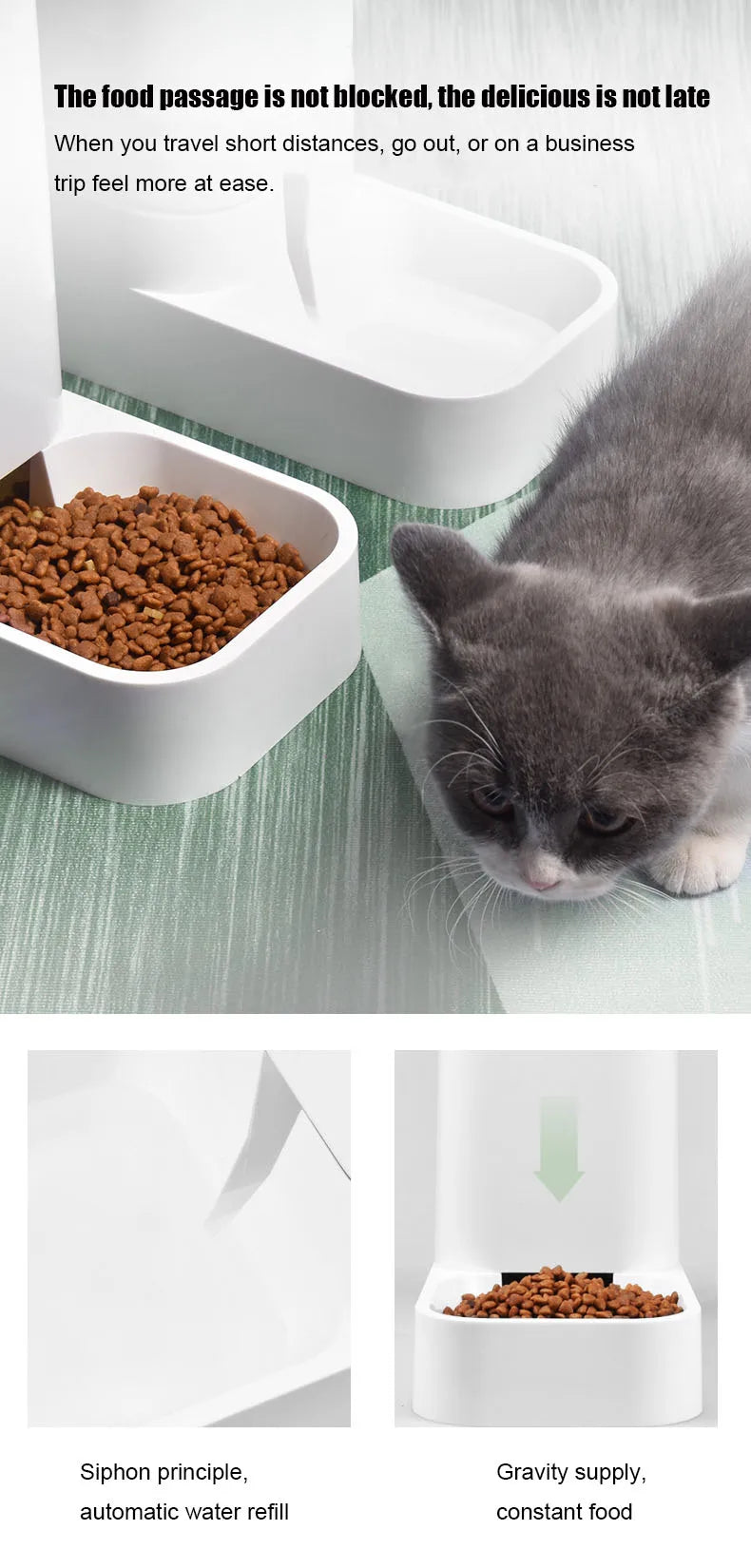 3.8L Dog Cat Automatic Pet Feeder, Pet Feeder for Stress-Free Travel: Gravity-Fed Feeding with Detachable Bowl for Easy Refills.