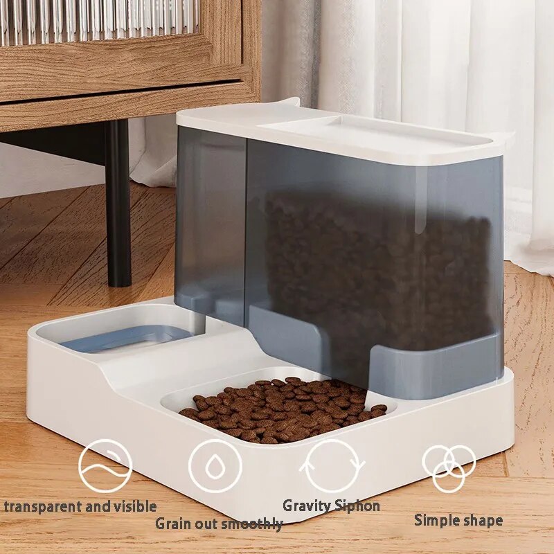 OUZEY 1L Automatic Feeder - Cat Dog Food Bowl With Water Fountain Pet Items Large Capacity Raised Stand Dish Bowl For Cat Drinker