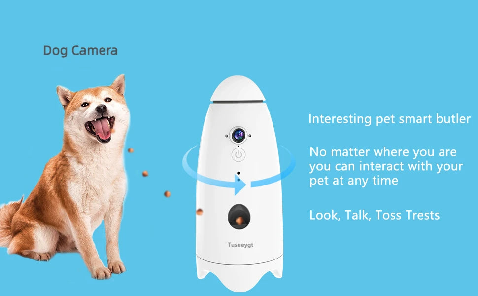 Smart 1080p Dog Camera, Monitor and interact with your pet remotely through a smart dog camera app.