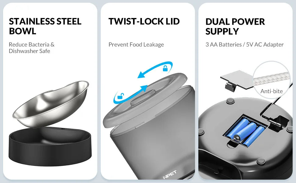Tuya Smart WiFi 4L Pet Feeder, Stainless steel lid, anti-bite bowl, and dishwasher-safe design make this mixer easy to use and clean.