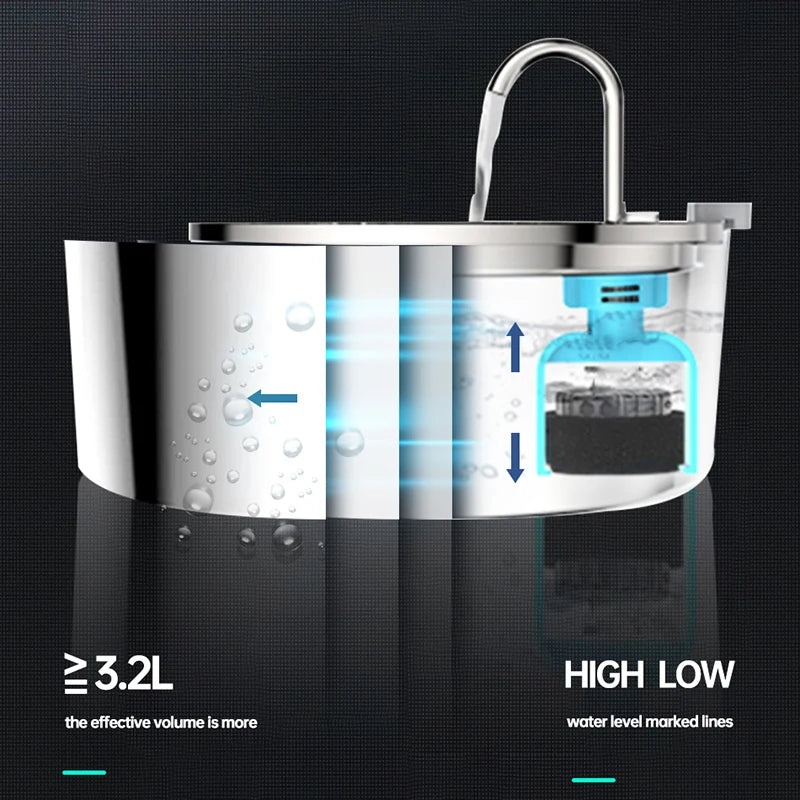 Features a high/low water level with marked lines for easy monitoring and filling.