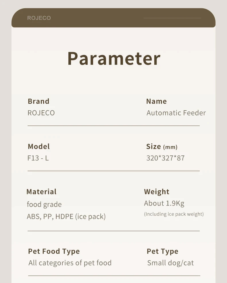 ROJECO 6 Meals Automatic Pet Feeder, Automatic feeder for small pets like dogs and cats, holds 1.9kg of food.