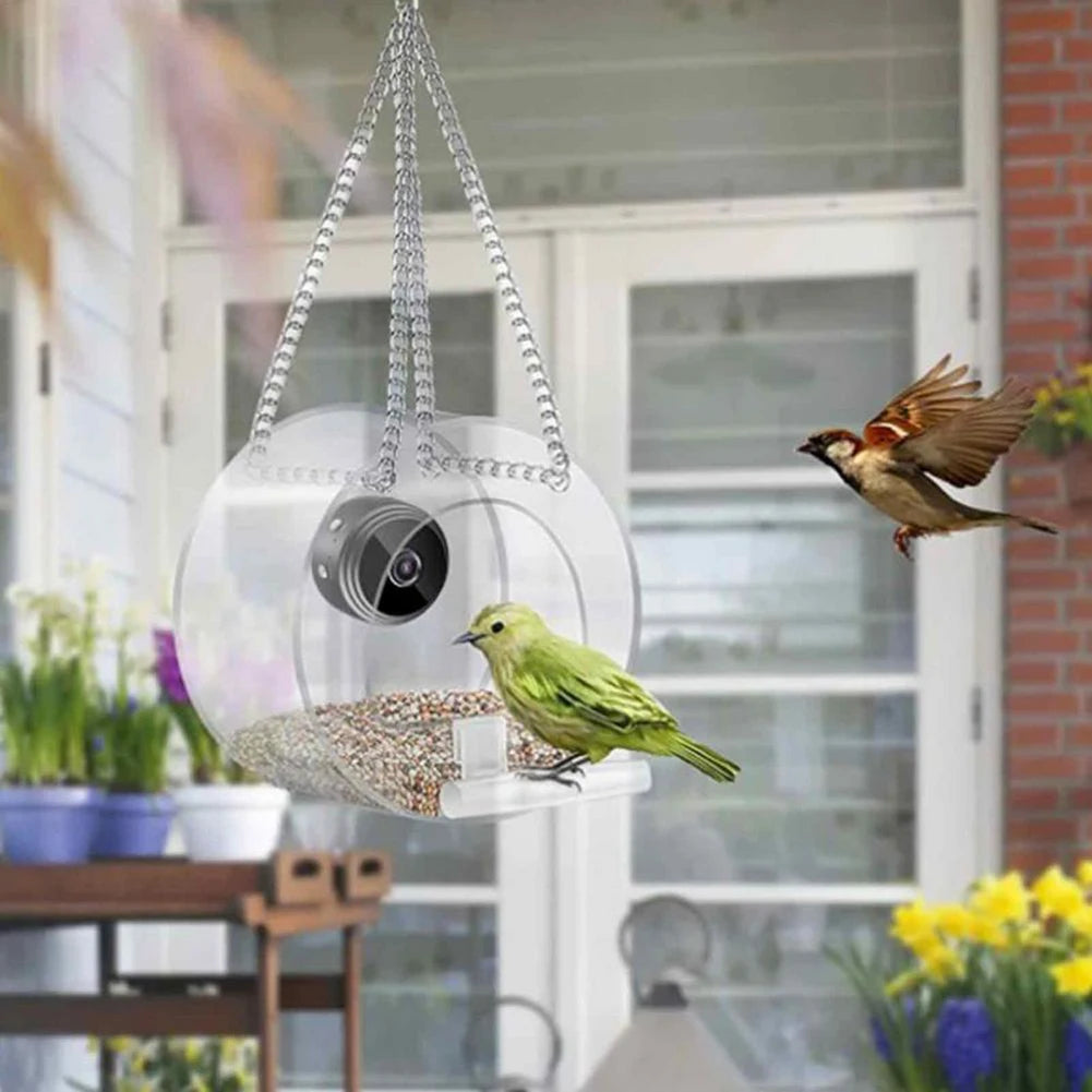 Smart Bird House, Easy outdoor bird feeder with camera and transparent acrylic design.