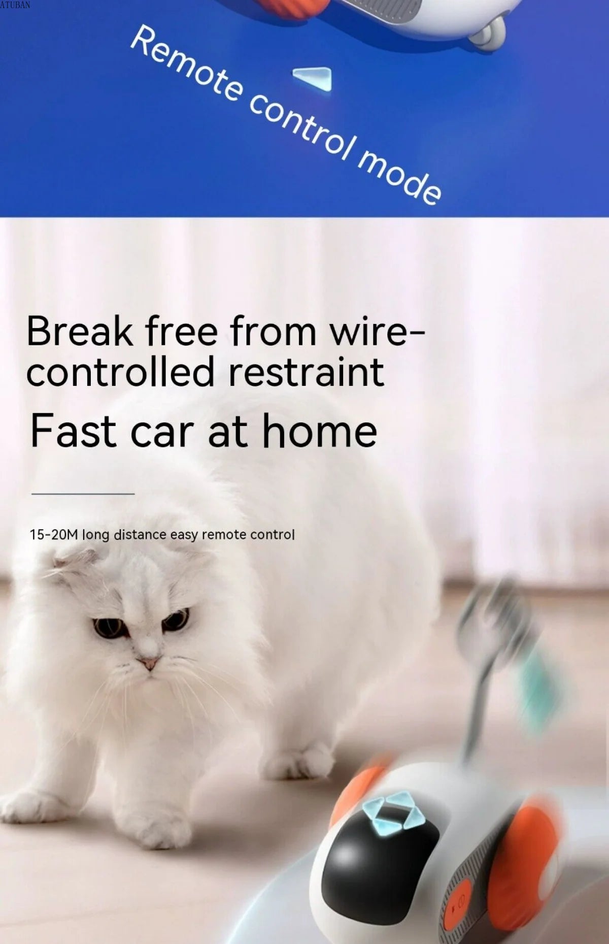 ATUBAN Remote Smart Cat Toy, Wireless remote control lets pets play up to 15-20 meters away from owners.