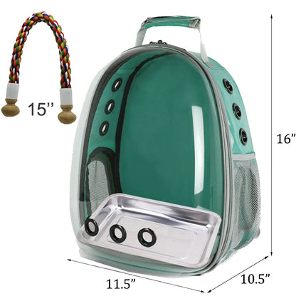 Bird Travel Carrier Backpack - Bird Cage with Stainless Steel Tray Standing Perch, Transparent Clear Bubble Window Space Capsule