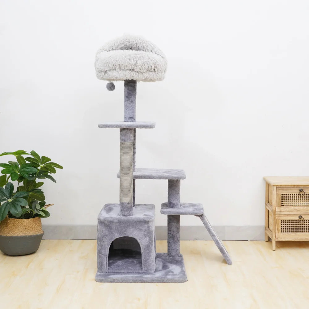 Catry 4-Level Grey Cat Tree, Easy assembly with all tools and instructions provided.