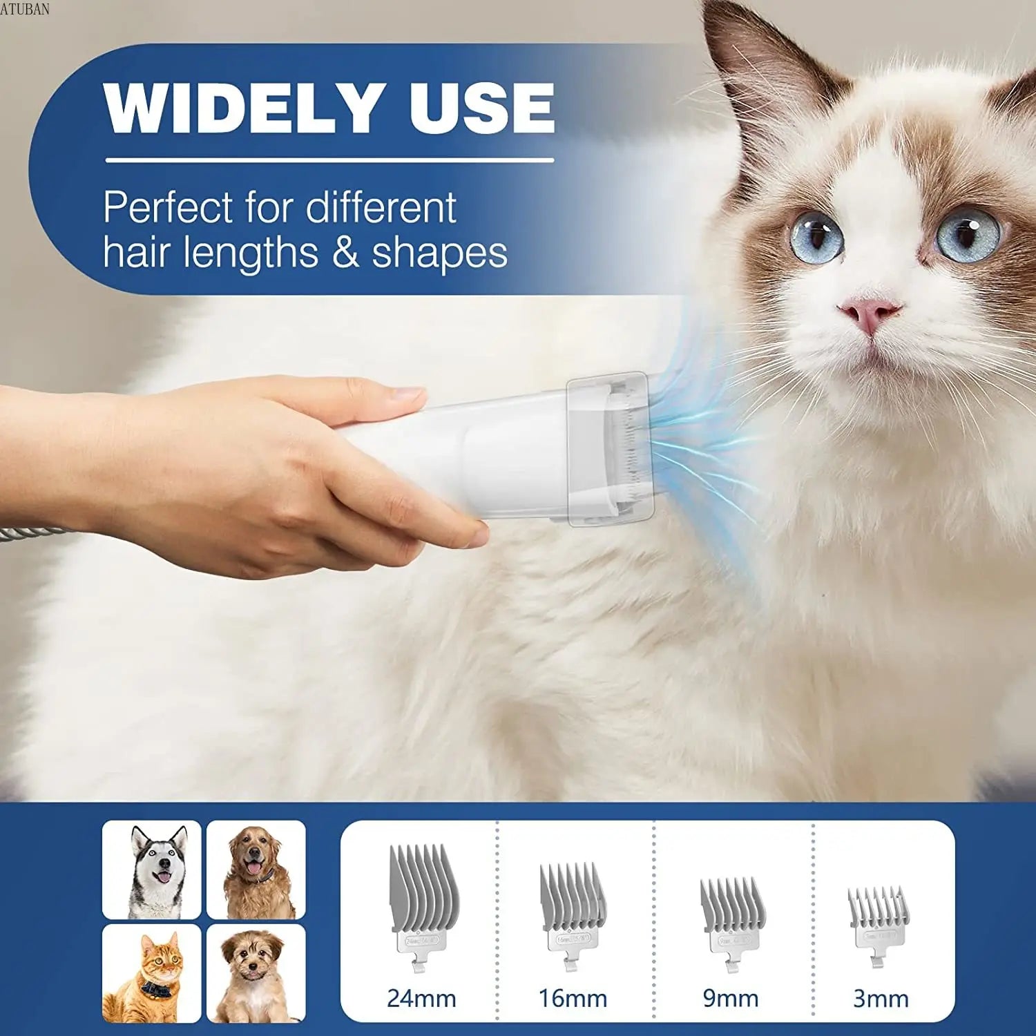 Suitable for various coat lengths and styles, this product accommodates pets with different hair types.