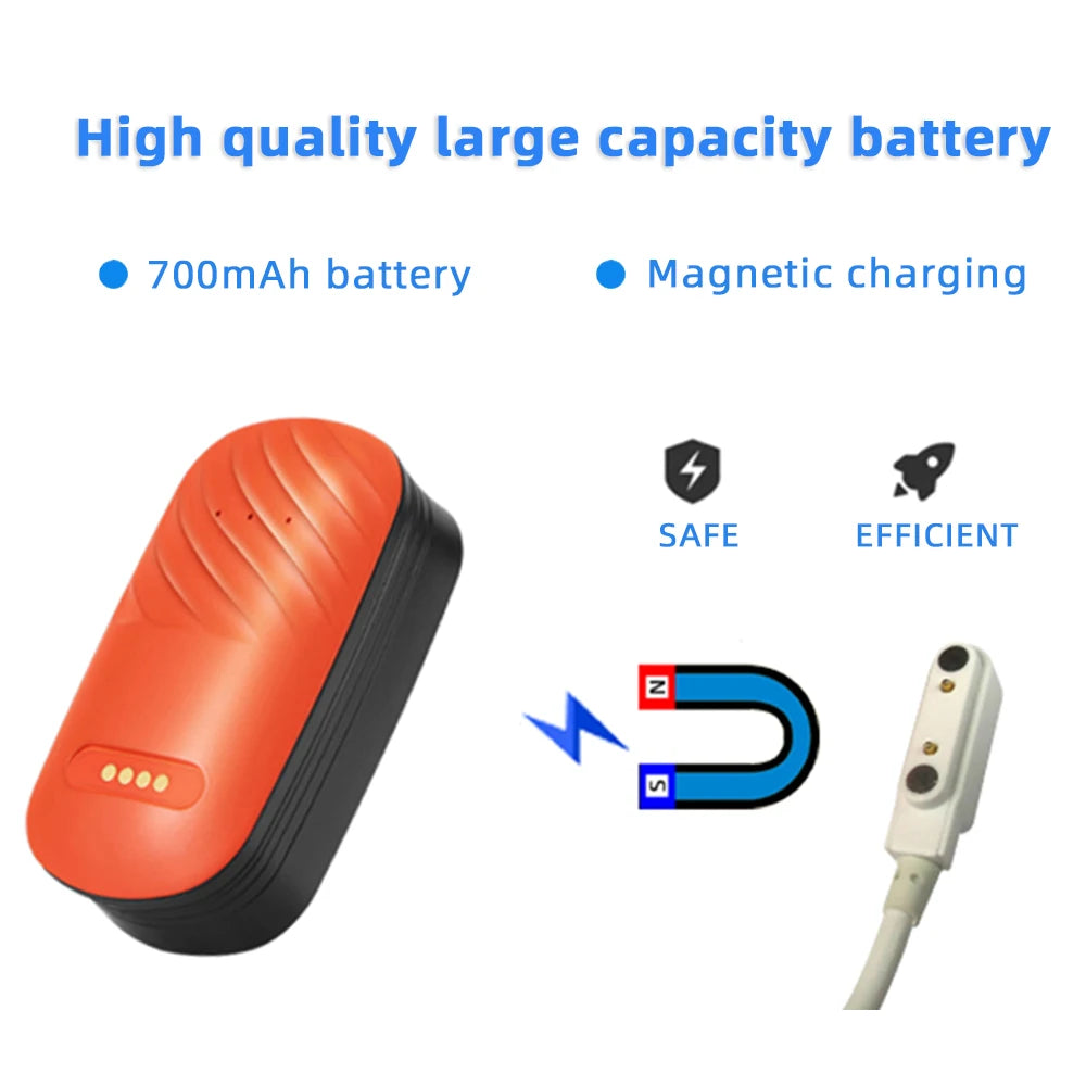 4G Pet Collar, Features high-capacity 700mAh battery with magnetic charging, ensuring safe and efficient use.