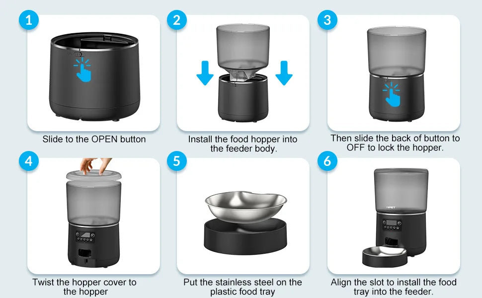 Tuya Smart WiFi 4L Pet Feeder, Pet feeder powered by DC5V/1A adapter or AA batteries (not included)