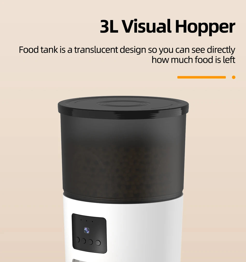 ROJECO Automatic Cat Feeder, Translucent food tank lets you visualize the remaining quantity (approx. 3L capacity).