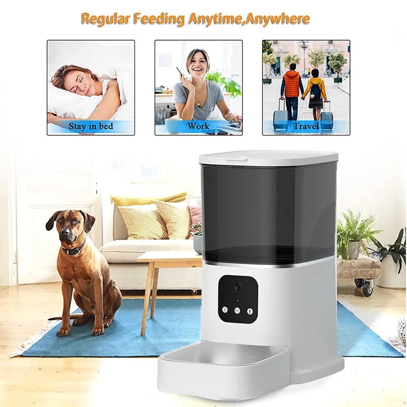 6L Automatic Cat Feeders - WiFi APP Control Smart Feeder For Dogs Cats Timer Portion Voice Stainless Steel Bowl Pets Food Dispenser
