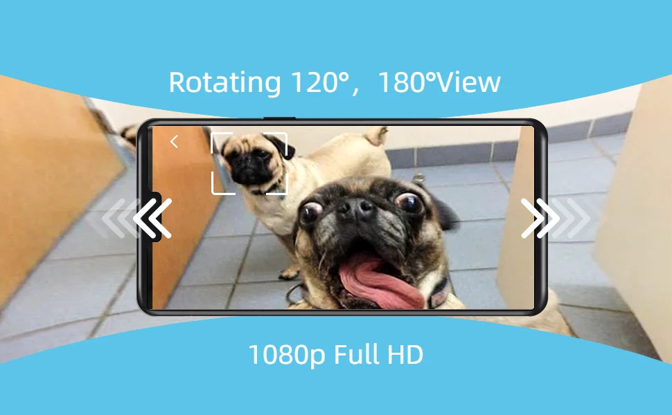Smart 1080p Dog Camera, Features 1080p full HD and 180-degree view for clear visibility.