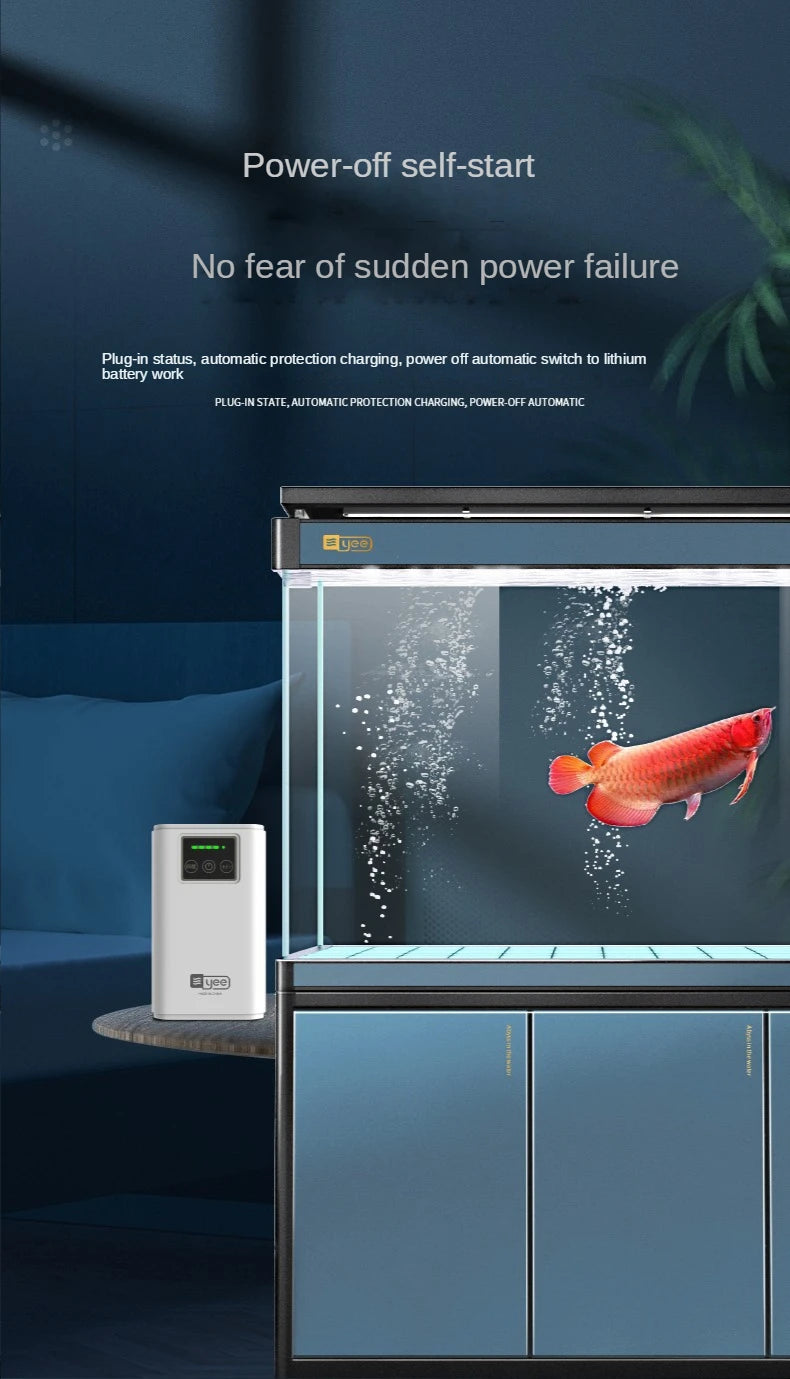 Aquarium Fish Tank Oxygen Pump, Reliable power management: self-start, automatic protection, and lithium backup ensure continuous operation.