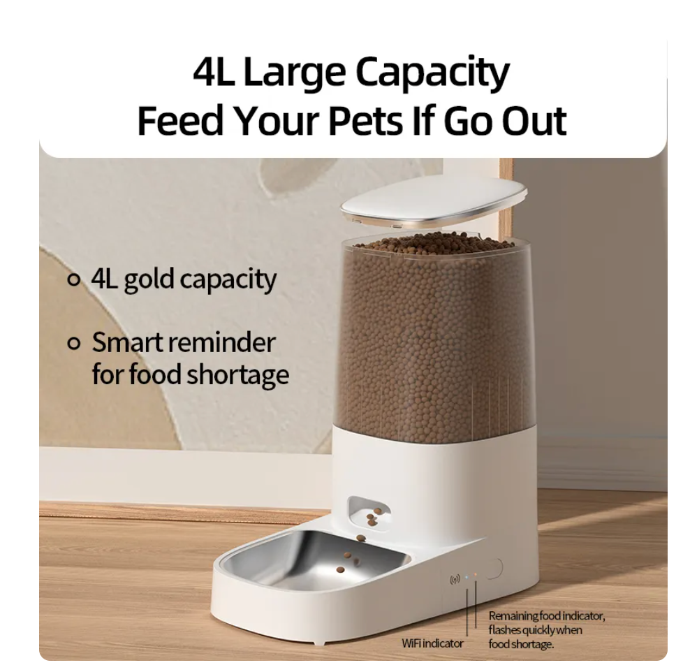 ROJECO 4L Automatic Cat Feeder - Pet Smart Cat Food Kibble Dispenser Remote Control WiFi Button Auto Feeder For Cats Dog Accessories